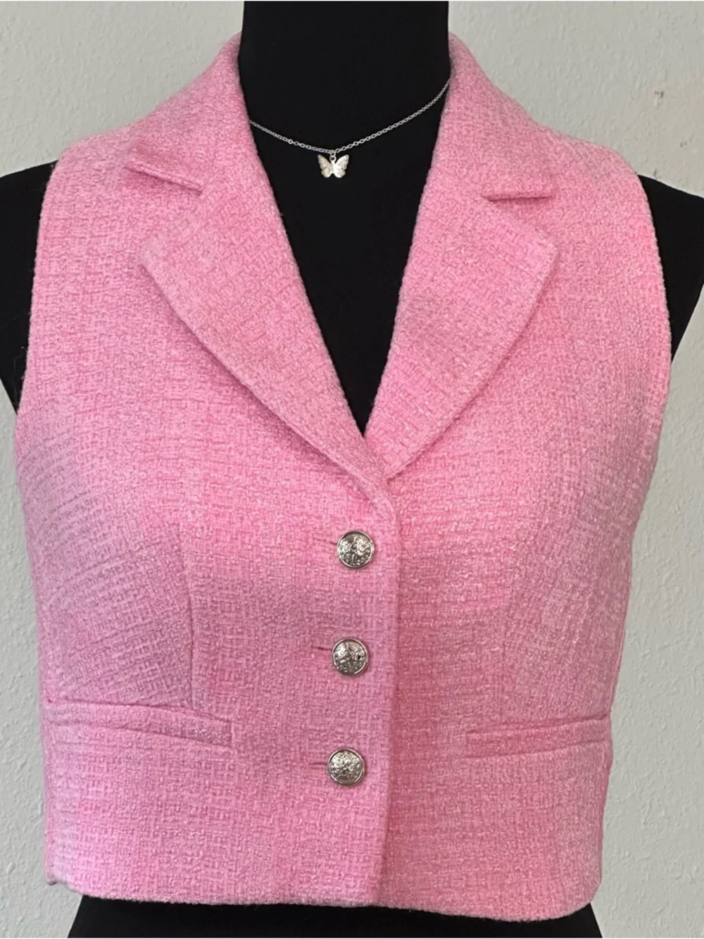 Joie Pink Tweed Sleeveless Blazer Vest - Picture 1 of 7